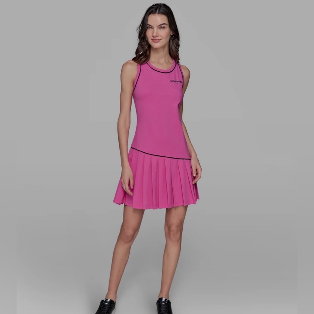 NEW NWT Karl Lagerfeld Sleeveless Pink Pleated Sport Dress  Size Large